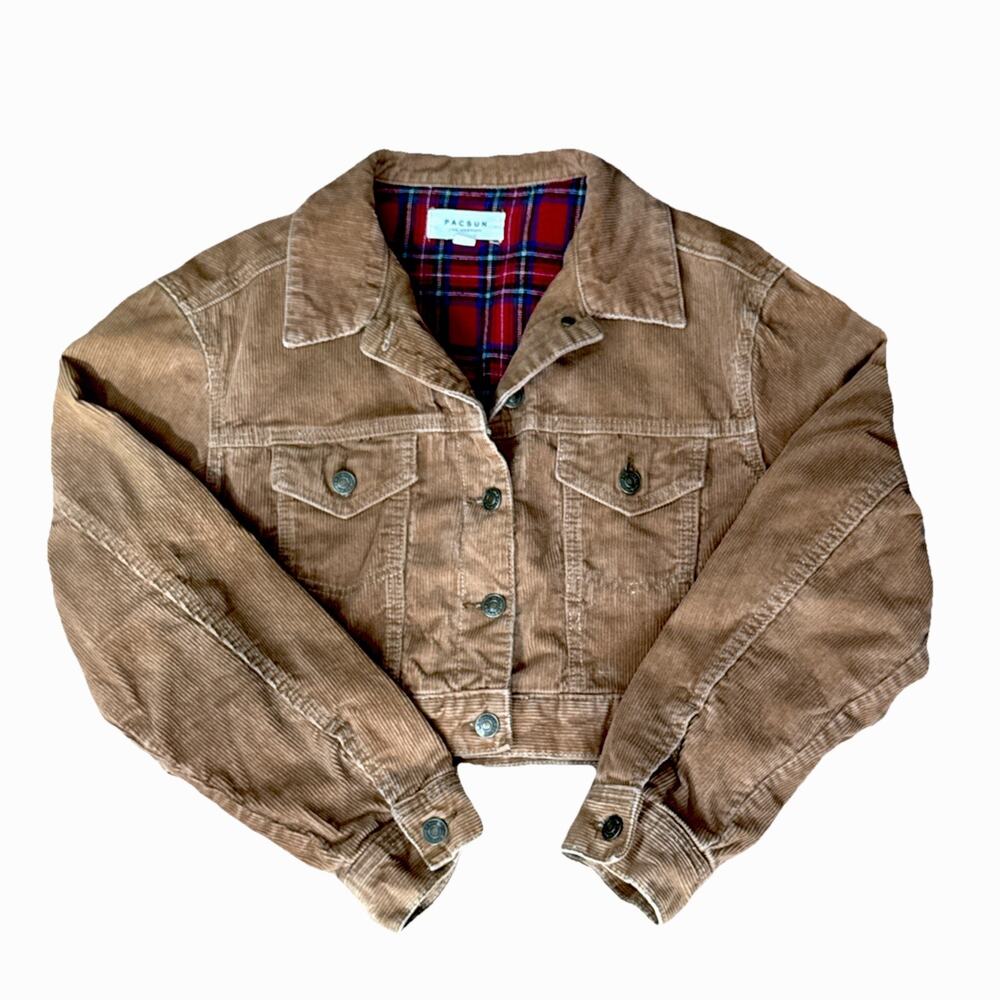 Pacsun Flannel Lined Corduroy Trucker Jacket‎ Crop Women’s XS/S Orange Brown